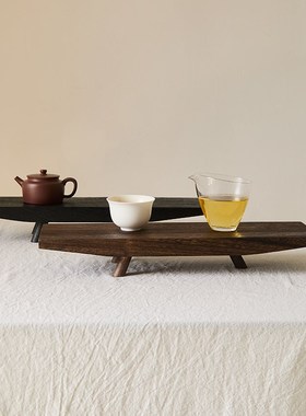 如是/碳化木做旧侘寂风干泡v茶盘客厅茶室民宿实木装饰托盘蜡烛托