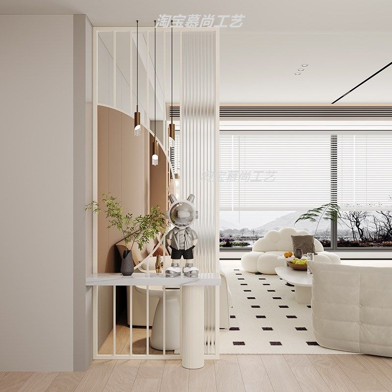 奶油风轻奢高级感玄关柜入户正对门玻璃屏风隔断客厅X简约装饰遮 - 图3