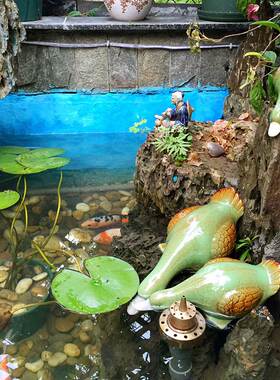 现代简约陶瓷喝水鸭子庭院假山石槽水池造景鱼缸室外鱼池装饰摆件