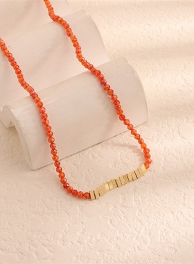 水晶锆石碎金串珠项链百搭个性风潮小众设计清新自然项链女