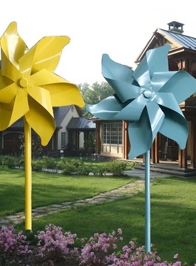 户外园林铁艺旋转大风车摆件x庭院公园草坪景观雕塑创意落地装饰