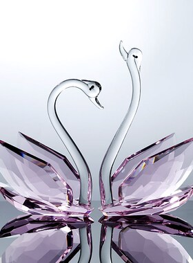创意水晶玻璃粉色一对天鹅摆件结婚送礼物乔迁新居W客厅装饰工艺