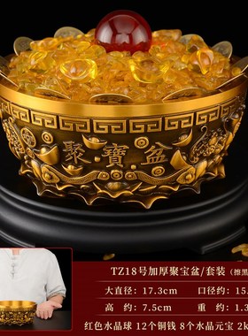 铜聚宝盆摆d件黄铜客厅招铜质金色铜盆工艺品财大号铜缸铜制聚宝