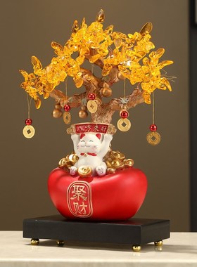 元宝招财猫摆件2024新款八方来财乔迁新居礼品发财树前台开业礼物