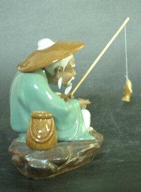 陶瓷工艺品人物摆设 石湾公仔石上老翁 家居饰品假山喷泉招财摆件