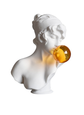 橙色吹泡泡女孩雕像北欧现代v客厅艺术人物雕塑摆件橱窗家居装饰