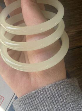 手镯款女白玉条玉青圆镯子天然和田玉镯玉石新疆少女细手环羊脂白