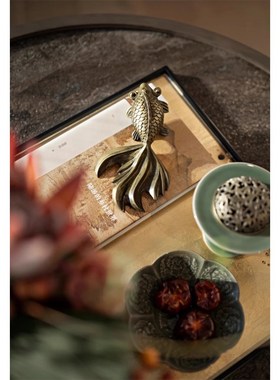 新中式样板房会所售楼处茶具果盘装饰书托盘组.合饰品摆件