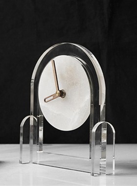 高档轻奢创意云石座钟摆件客厅装饰时钟样板间书房V床头柜桌面台