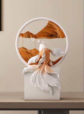 创意鱼跃龙门流沙画摆件家居客厅酒柜电视柜玄关轻V奢装饰乔迁礼