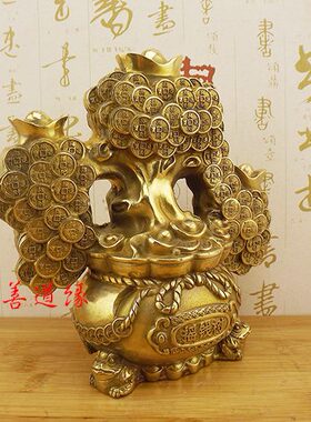 大号纯铜摇钱树聚宝盆铜发财树招财树摆件工艺品黄铜家居饰品摆设