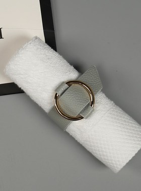 样板房洗手间仿大理石纹毛巾扣卡其皮扣洗手台浴室W软装饰品摆件