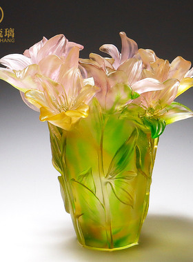 琉璃艺术品百合花花瓶摆件客厅插花D玄关餐桌轻奢装饰品搬新家礼