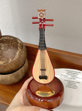 文艺古典旋d转琵琶八音琴摆件 复古礼品吉他小提琴音乐盒生日礼物