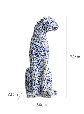 形上《豹富》法式中国风摆v件手工青花贴片豹子玄关客厅开运雕塑