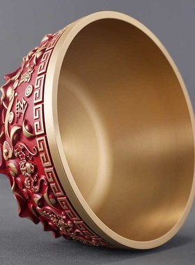 黄铜红色聚宝盆招财聚财铜缸米缸存钱罐水晶摆件家用X客厅装饰收