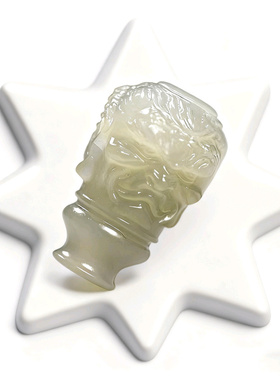 【一念之间】和田玉三通佛头文玩配饰浅青玉手串配件配珠正品