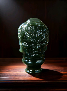 【一念之间】手工制作和田玉一体三通佛头塔青玉文玩配饰手串配件