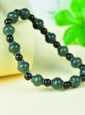 【喜庆】路路通手链青玉灯笼葫芦手串男女款圆珠玉石手饰品带证书