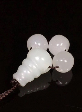 手工制作新款正品新疆和田玉白玉一体三通文玩配饰玉石配珠带证书