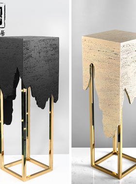 大理石基座雕塑摆k台客厅电视柜旁落地玄关艺术展示台轻奢摆件底