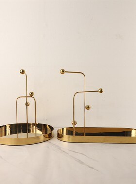 新中式创意金属异形收纳托盘摆件卧E室客厅样板房电视柜家居装饰