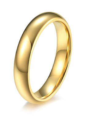 4mm/6mm/8mm简约光面金色钨B钢戒指男女光身钨金情侣指环对戒刻字