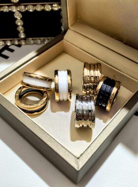 不掉色黑白色陶瓷戒指女高级感轻奢情侣款钛钢玫瑰金宽版食指戒男