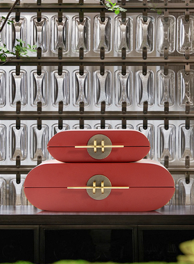 新中式木质装饰盒摆件售楼处样板A房间书柜博古架现代简约软装饰