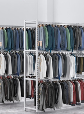 服装店挂衣架货架展示架仓库房落地可移动架子冬装西装双杠置物架
