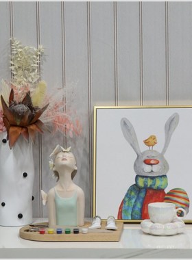 样板间售楼处儿童房书桌颜料笔装饰画摆件女孩房装饰品组合