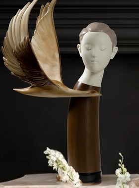 法式中国侘寂风复古摆件样板房间售楼处人物大雁雕塑软装饰品摆设