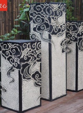 新中式仿古祥云展示柱落地摆件茶室栓马柱家居客厅玄关装饰品底座