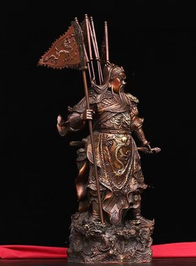 紫铜武财神背插五旗九龙关公摆件家居办公室供养装饰乔迁开业礼品