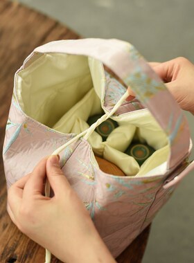 高档手提文玩首饰化妆品收纳布袋大号一壶二杯茶具旅行茶壶包装袋