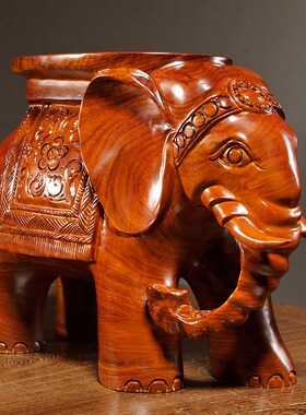 花梨木雕刻大象换鞋凳实木质大象凳子工艺品摆件红木家居客厅装饰