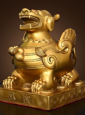 纯黄铜貔貅摆件一对o公母带底皮丘公司办公室前台客厅玄关装饰工