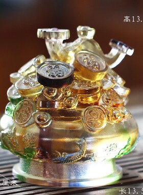 古法琉璃聚宝盆家财万贯风水招财摆件居家办公前台装饰开业送礼