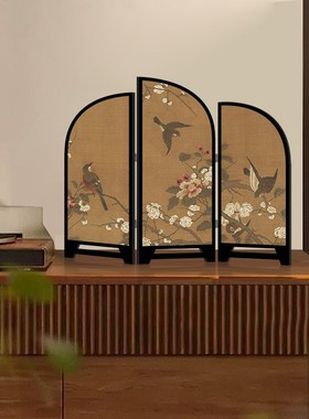中古风桌面屏风摆画创意玄关柜摆台画复古新中式墨竹图茶桌装饰画