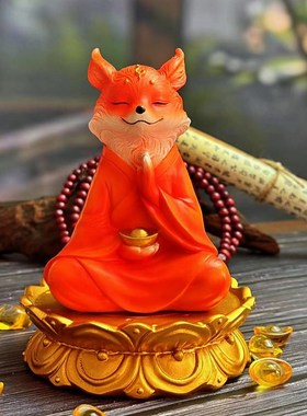 白色九尾狐狸小摆件多肉植物花盆造景治愈系解压情V绪汽车载装饰