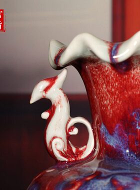 瓷摆件钧窑变釉玄关祥和樽禹州神垕钧窑陶瓷摆件客厅花瓶家居高档