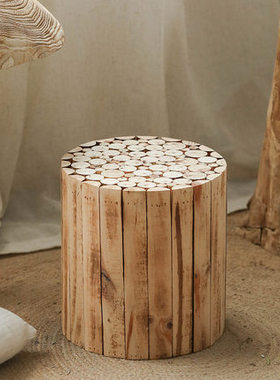 实木小圆凳网红民宿装饰客厅侘寂风软装造景庭院小凳子家用花器