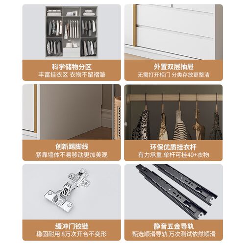 定制实木推拉门衣柜卧室家用分段式现代简约奶油风移门储物衣橱柜 - 图2