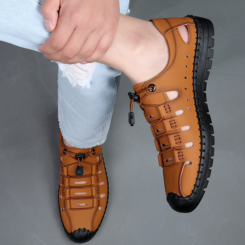 男士皮鞋男鞋夏2021新款透气真皮牛皮软底镂空洞洞鞋凉皮鞋男凉鞋,淘宝优惠券,粉丝福利购,淘宝优惠卷