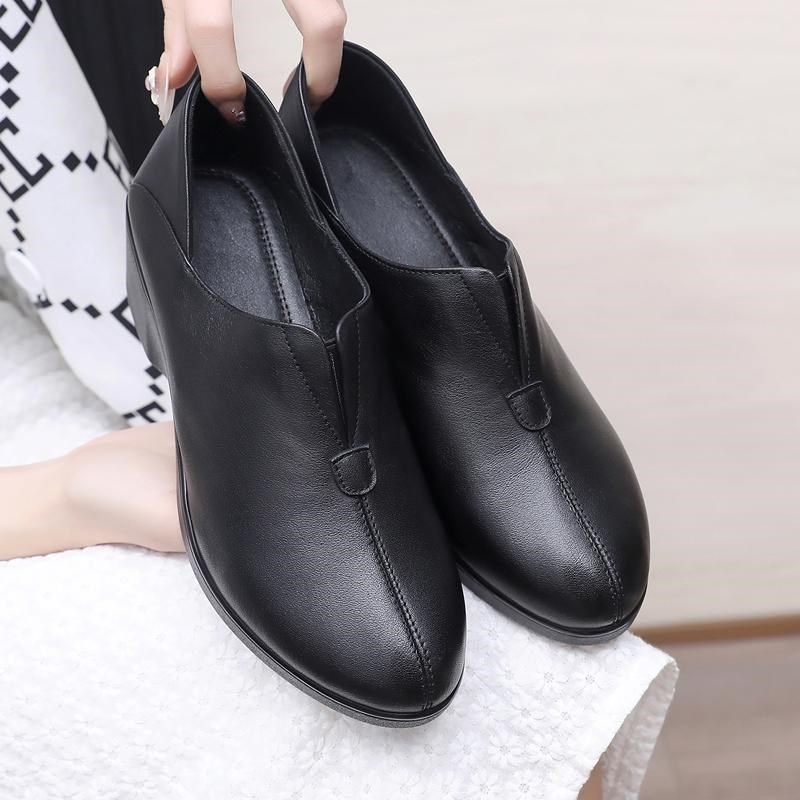 真皮坡跟中老年妈妈鞋中跟舒适春秋款休闲皮鞋女软底防滑深口单鞋,淘宝优惠券,粉丝福利购,淘宝优惠卷