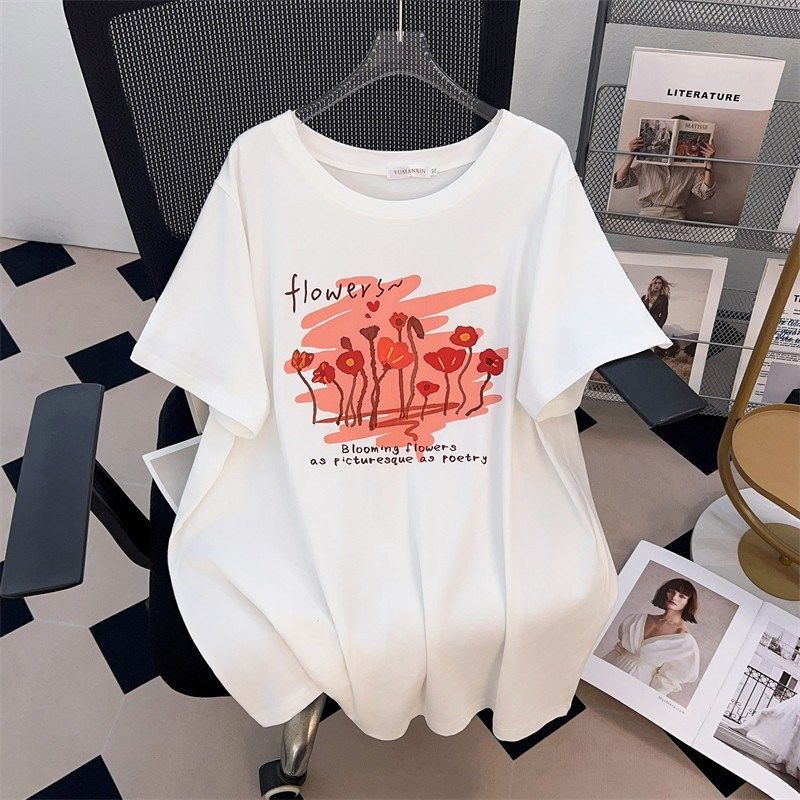 200斤纯棉大版短袖t恤女圆领350夏季特大码胖MM宽松遮肚休闲上衣,淘宝优惠券,粉丝福利购,淘宝优惠卷