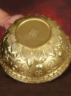 聚宝盆摆件纯铜莲花金碗五福元宝盆家用门店装饰品大号实心聚宝盆