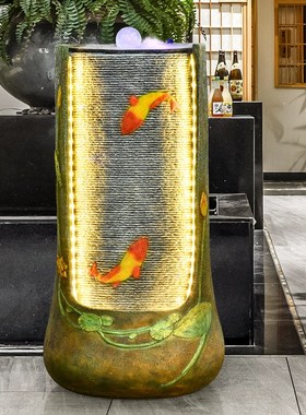 中式荷叶鱼儿灯光水幕装饰景观喷泉招财客厅开业送礼流水摆件