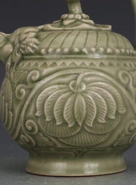 宋耀州窑青釉提梁壶古董古玩收藏品复古瓷器老物件窖藏瓷器摆件