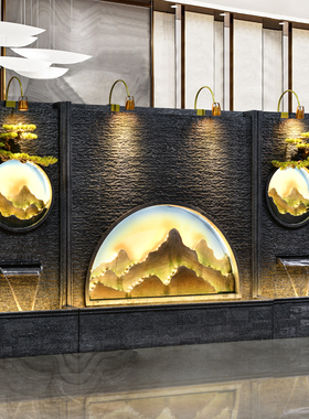 客厅落地假山水幕墙流水屏风隔断喷泉F摆件办公室公司开业礼品景